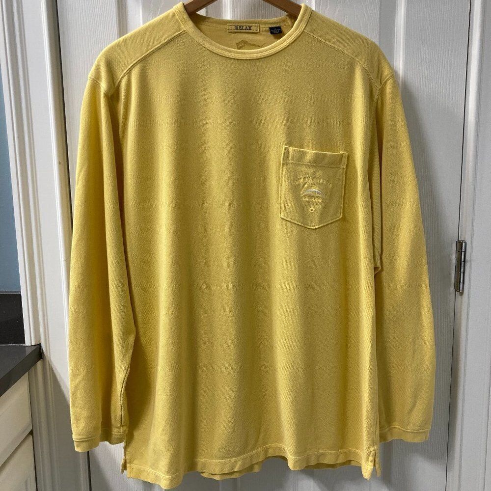Tommy Bahama Relax Banana Yellow Long Sleeve Pullover Shirt Size XL